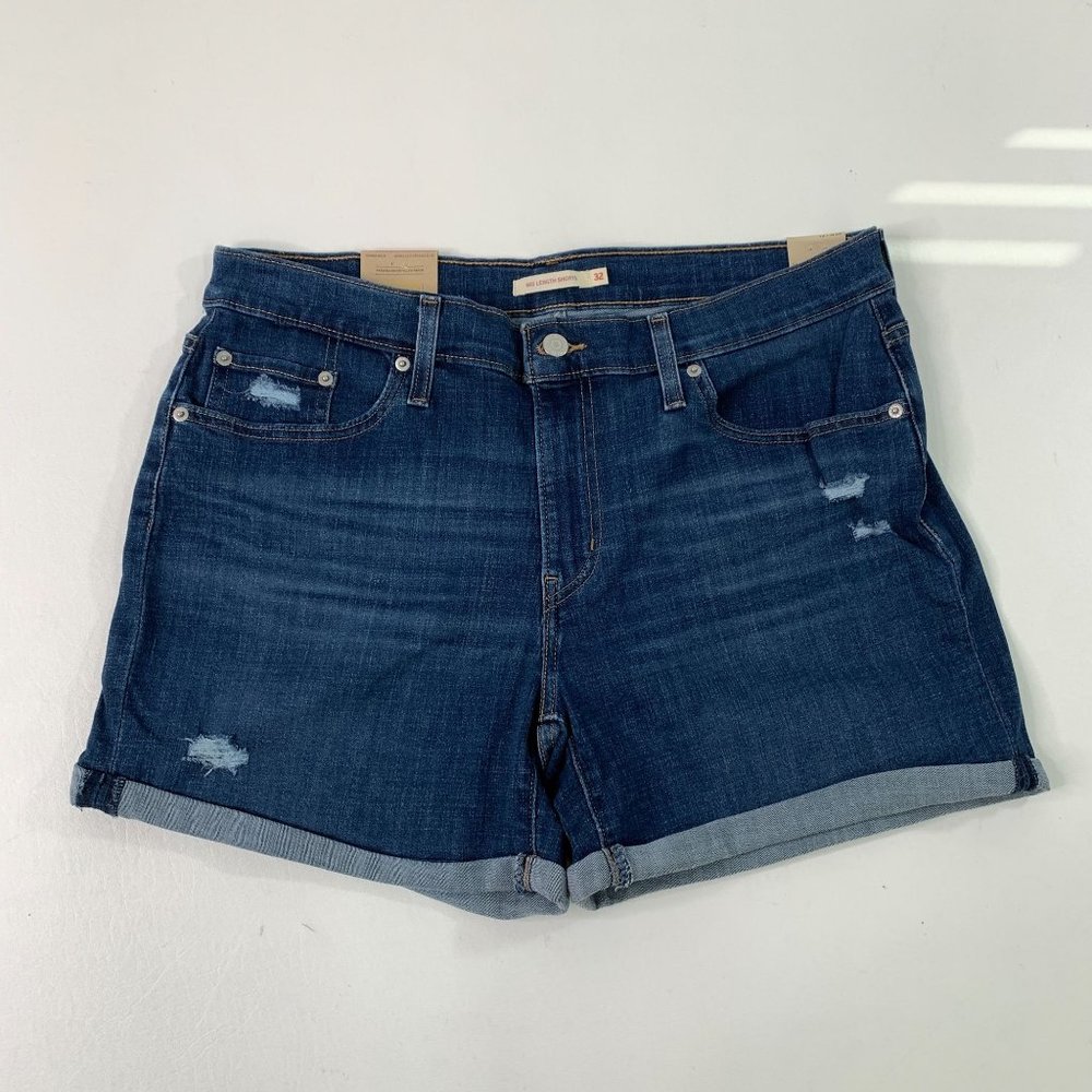 Levi's Women's Shorts 14 Mid Length Denim Distressed Cuffed Shorts 14 32W